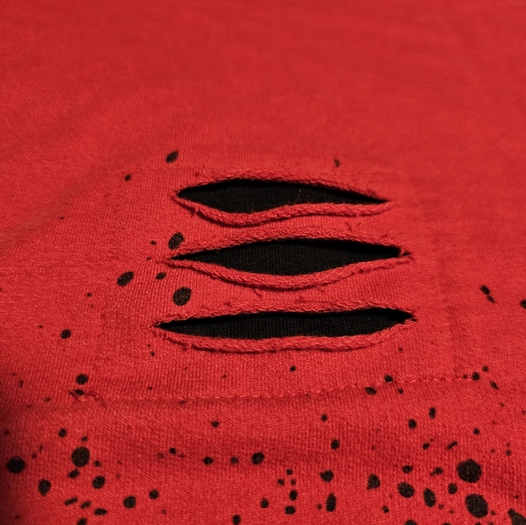 HUSTLE T-Shirt by Upstanders with $$$ back, distressed slits & long bottom Sz S - Picture 4 of 8